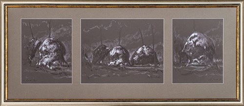 Living room painting by Józef Panfil titled Motif from Lubiatowo - Triptych (sketch)