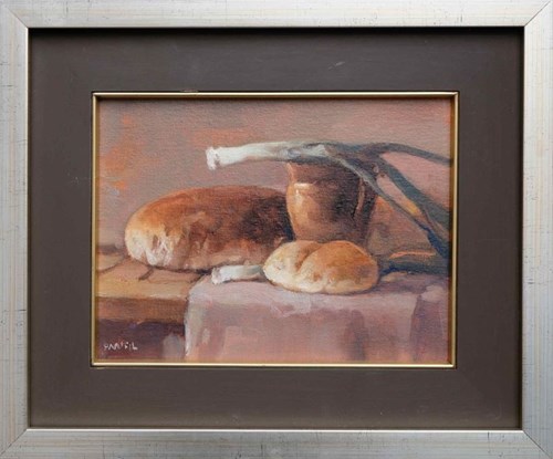 Obraz do salonu artysty Józef Panfil pod tytułem Martwa natura z chlebem i porami