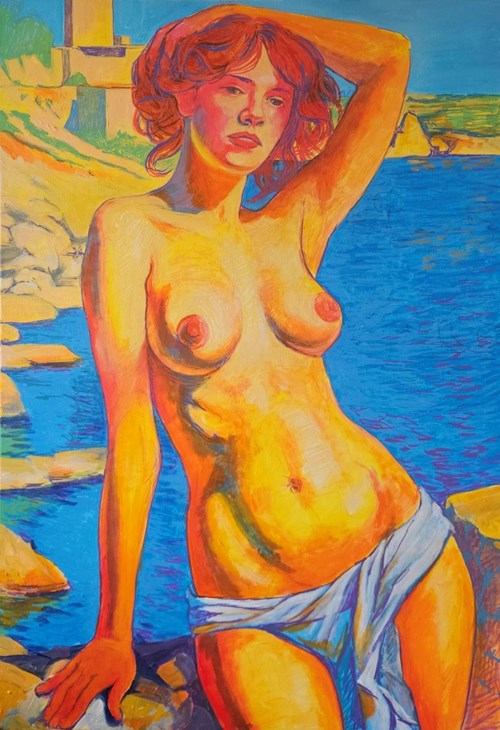 Living room painting by Sławomir Gębczyński titled On the Beach
