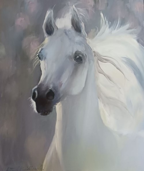 Living room painting by Agnieszka Słowik-Kwiatkowska titled Arabian Outdoor Stallion