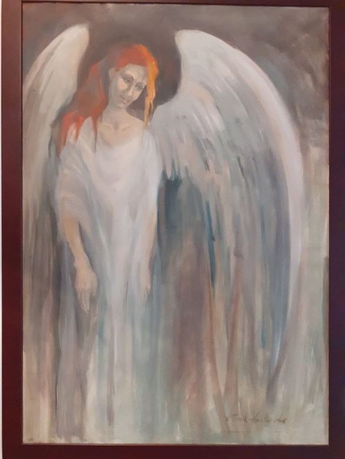 Living room painting by Agnieszka Słowik-Kwiatkowska titled Angel of Peace