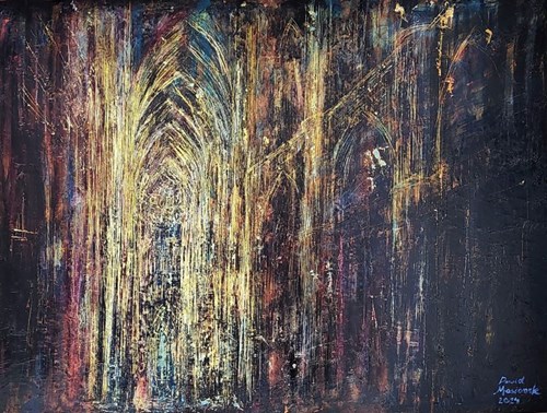 Living room painting by Dawid Masionek titled Radiance in the cathedral