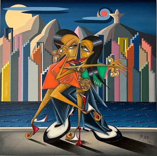 Living room painting by Robert Jadczak titled Night in Rio