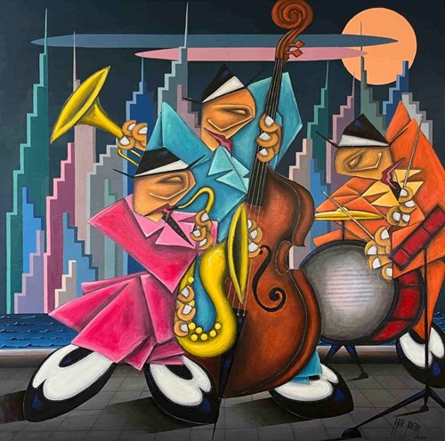 Living room painting by Robert Jadczak titled Jam session