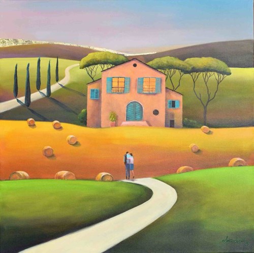 Living room painting by Luiza Los-Pławszewska titled Evening walk from the Tuscany series