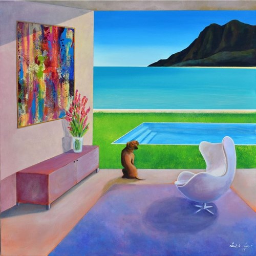 Living room painting by Luiza Los-Pławszewska titled Just a Moment Before the Dive!