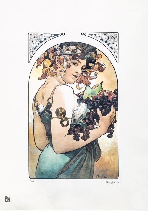Living room print by Alfons Mucha titled Fruits 1897 (18 of 100), 21st century