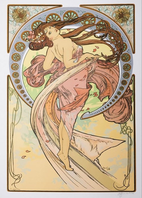 Grafika do salonu artysty Alfons Mucha pod tytułem Les Arts La Dance