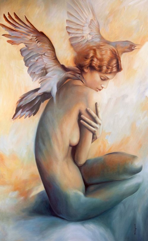 Living room painting by Maria Szypluk titled Winged Thoughts