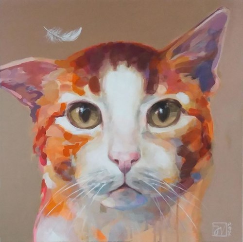 Living room painting by Jadwiga Wolska titled Lolek the Cat