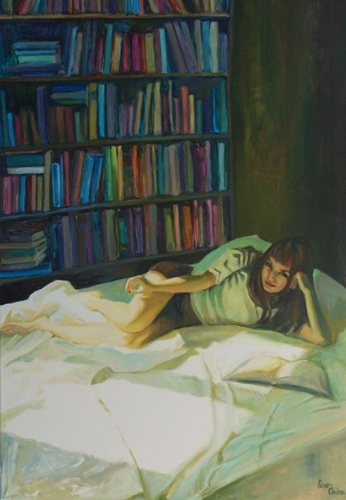 Living room painting by Katarzyna Orońska titled Dziewczyna z koralikiem