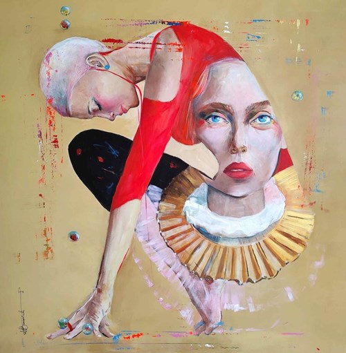 Obraz do salonu artysty Agnieszka Banasiak pod tytułem Kobieta w czerwonej bluzce z cyklu Ukryte piękno