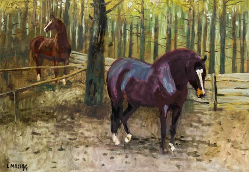 Living room painting by Ludwik Maciąg titled Horses
