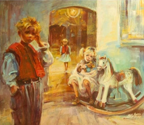 Living room painting by Beata Anna Topolińska titled Courtyard