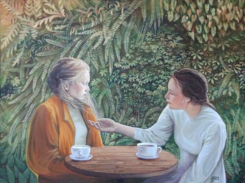 Living room painting by Jolanta Ziółkowska titled Conversation