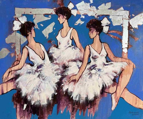 Living room painting by Eugeniusz Ochonko titled Amigas de la Pasion