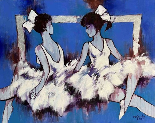 Living room painting by Eugeniusz Ochonko titled Amigas con Pasión