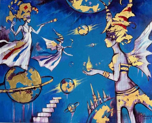 Living room painting by Eugeniusz Ochonko titled Esperando un Milargo