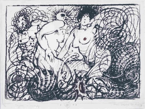 Living room print by Franciszek Starowieyski titled Triton and the Nymphs - Dar Natury edition, 36 of 96