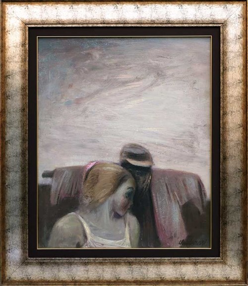 Living room painting by Janusz Lewandowski titled Girl with a Scarecrow