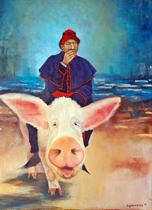 Obraz do salonu artysty Anna Czyżykiewicz pod tytułem Pędząca świnia
