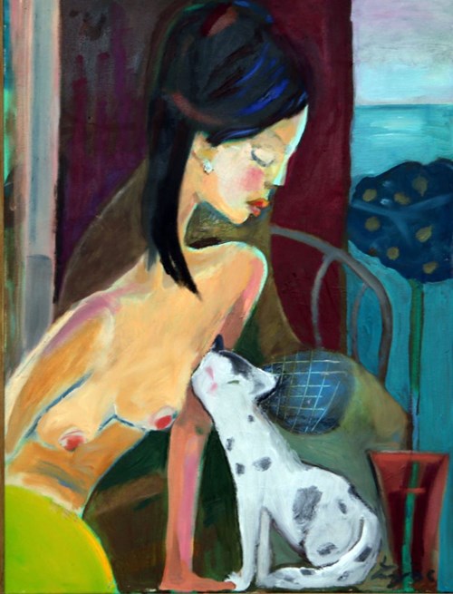 Living room painting by Aldona Zając titled Greek Woman