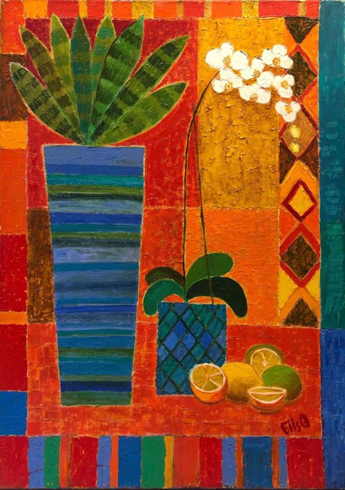 Living room painting by Elżbieta Ostrowska-Łysak titled Composition With Lemons