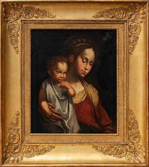 Living room painting by Artysta Nierozpoznany titled Portrait of a mother with a child