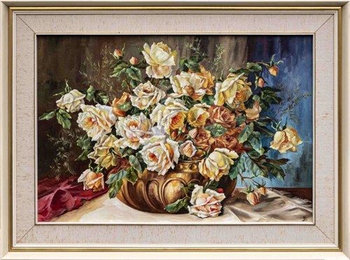 Obraz do salonu artysty Artysta Nierozpoznany pod tytułem Bukiet herbacianych róż, XX w.