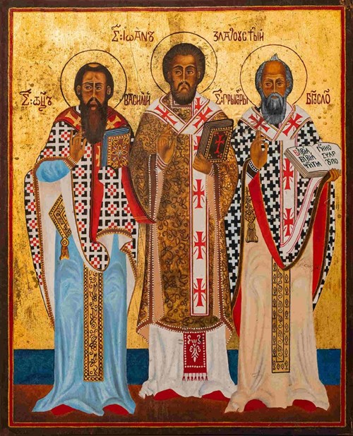 Living room painting by Artysta Nierozpoznany titled Saint Basil the Great, John Chrysostom and Gregory Nazianzus