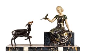 Girl with a Roe Deer and a Bird in the Art Deco Style, 20th Century