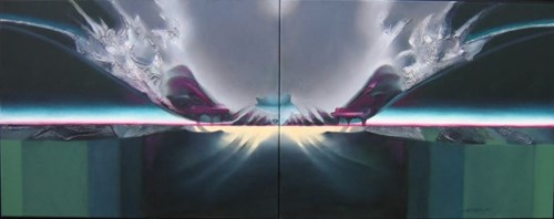 Living room painting by Alina Dorada-Krawczyk titled Constans (diptych)