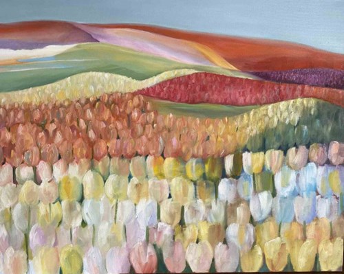 Living room painting by Bogusława Skwarna titled Tulip Fields