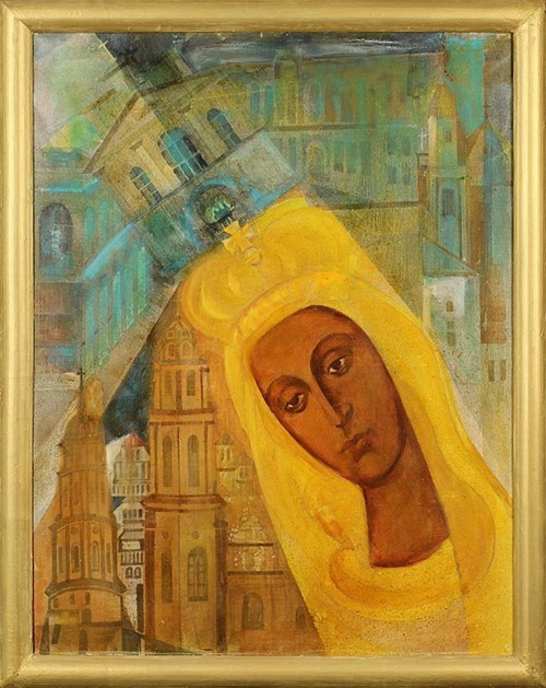 Living room painting by Stanisław Kiczko titled The one that shines in the Gate of Dawn