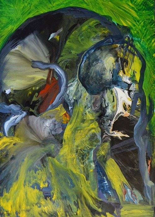 Living room painting by Edyta Hul titled Truncatis III - Jungle 3
