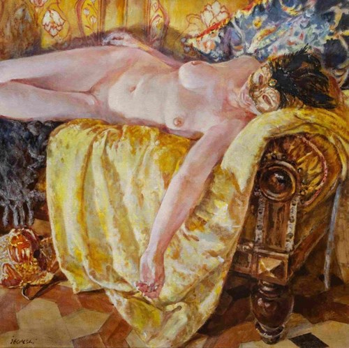 Living room painting by Leszek Żegalski titled In a mask