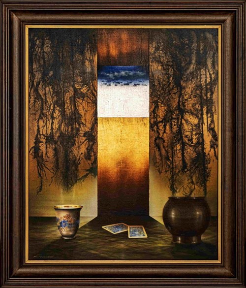 Living room painting by Ryszard Tadeusz Ptaszyński titled Transience