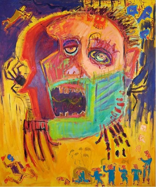 Obraz do salonu artysty Michał Ostrowski pod tytułem Żółta głowa i orkiestra