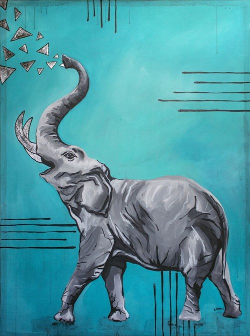 Living room painting by Monika Mrowiec titled The elephant is lucky