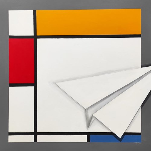 Living room painting by Izabela Sak titled Mondrian and origami