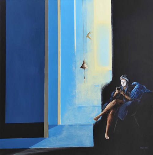 Living room painting by Izabela Sak titled Guardian