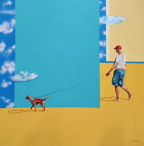 Living room painting by Izabela Sak titled Walk on a Beach