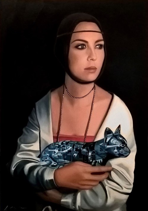 Obraz do salonu artysty Kamila Stępniak pod tytułem Dama z kotem
