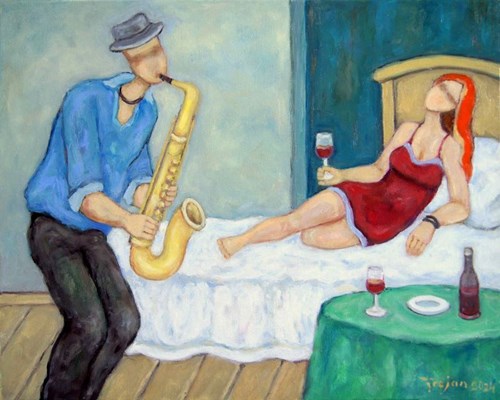 Living room painting by Henryk Trojan titled Concert