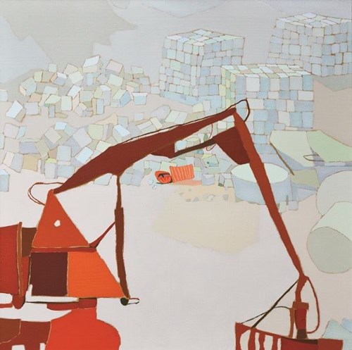 Living room painting by Magdalena Jędrzejczyk titled White toys - excavator