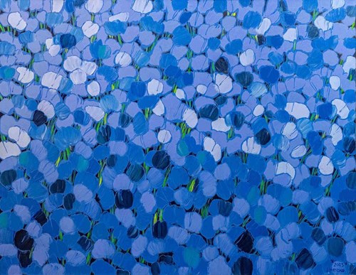 Living room painting by Joanna Mieszko titled Taming blue poppies XVIII (407-961)