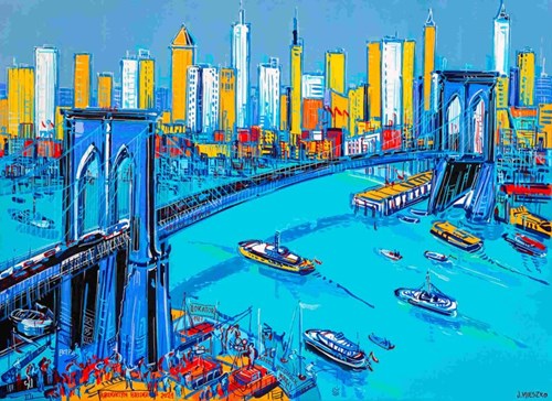 Living room painting by Joanna Mieszko titled Brooklyn Bridge NY (NO. XI-154-300)