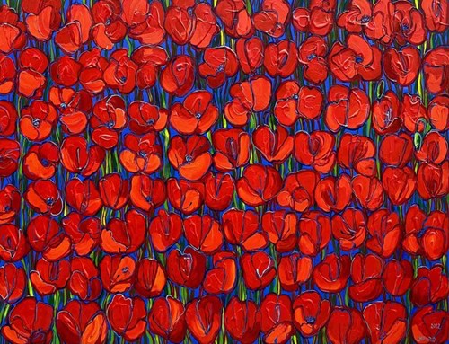 Living room painting by Joanna Mieszko titled Poppies