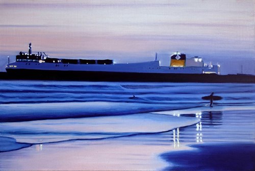 Living room painting by Maciej Majewski titled The Surfer and the Ship