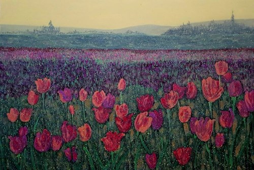 Living room painting by Jacek Malinowski titled Tulips